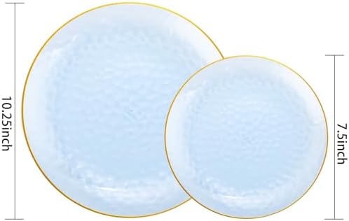 Rubtlamp 100Pcs Blue Gold Plastic Plates, Blue Disposable Plates With Gold Rim, Hammered Plastic Plates Include 50 Dessert Platos, 50 Dinner Platos for Party