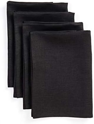 Solino Home 100% Pure Linen Dinner Napkins Black, Fete 20 x 20 in, Set of 4