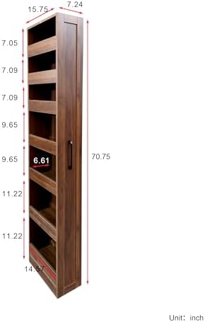 KEIKI 7 Tier Pull-Out Kitchen Pantry Storage Cabinet, Multi-Tier Single-sided Open Shelf, Spice Rack Next to Fridge, Freestanding Wood Hutch Food Pantries Cupboard for Dining Room, Narrow Spaces