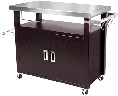 Outdoor Grill Cart with Stainless Steel Top and Cabinet