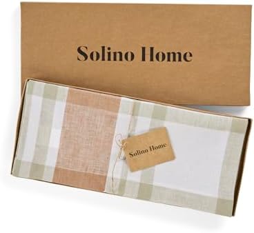Solino Home 100% Pure Linen Table Runner Fall Harvest Plaid, 14 x 144 in