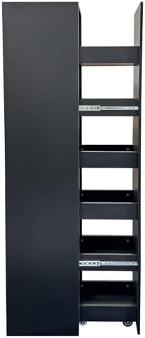 KEIKI Pull-Out Kitchen Pantry Storage Cabinet with Multi-Tier Shelf, Spice Rack Next to Fridge, Freestanding Wood Hutch Food Pantries Cupboard for Coffee Bar, Dining Room, Narrow Spaces