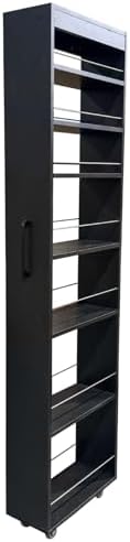 KEIKI 7 Tier Pull-Out Kitchen Pantry Storage Cabinet, Multi-Tier Single-Sided Open Shelf, Spice Rack Next to Fridge, Wood Hutch Food Pantries Cupboard for Coffee Bar, Dining Room, Narrow Spaces