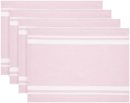 Solino Home 100% Pure Linen Placemats, 14 x 19 in, White Striped, Set of 4