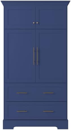 Merax 72.6" Farmhouse Kitchen Pantry Cabinet with Pull-Out Trays & Drawers, Freestanding Pantry with Cake Pan Storage, 4-Door Shaker Style Storage Cabinet, 40" L x 18" W, Blue