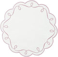 16.5 Inch Ribbon Twirl Embroidery Round Placemats Set of 4, Scalloped Round Table Mats for Party Kitchen Dining Decoration, Pink