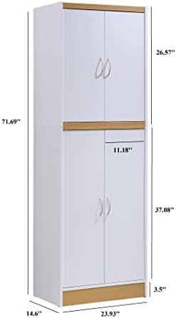 Hodedah 4 Door Kitchen Pantry with Four Shelves, White