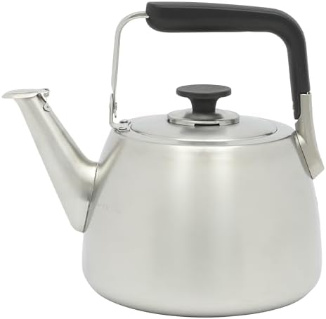 Sur La Table Kitchen Essentials 1.9-Quart Heavy Gauge Brushed Stainless Steel Whistling Tea Kettle – Durable Stovetop Kettle by Unknown