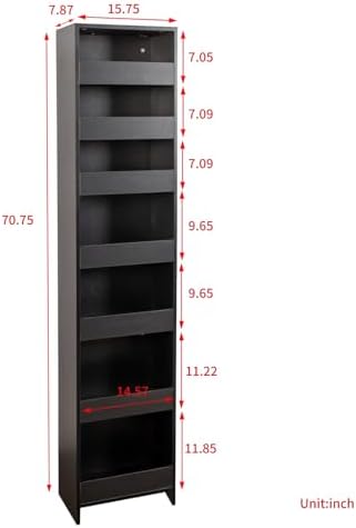 KEIKI 7 Tier Pull-Out Kitchen Pantry Storage Cabinet, Multi-Tier Single-Sided Open Shelf, Spice Rack Next to Fridge, Wood Hutch Food Pantries Cupboard for Coffee Bar, Dining Room, Narrow Spaces