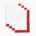 Solino Home 100% Linen Napkins, 20 x 20 in, Red and White Border, Set of 4