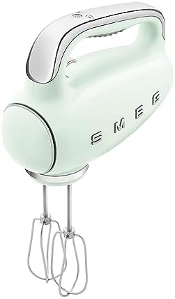 SMEG HMF01 9-Speed Retro Hand Mixer – 220W Motor, Smooth Start, Turbo Function, LED Timer Display, Stainless Steel Whisks, Beaters & Dough Hooks, Premium Die-Cast Aluminum Body