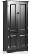GIANTEX Kitchen Pantry Storage Cabinet, Wood Cupboard Organizer, Adjustable Shelf & Anti-Tilt Design Floor Cabinet for Living Room Bathroom (Black)