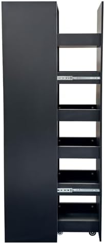 KEIKI Pull-Out Kitchen Pantry Storage Cabinet with Multi-Tier Shelf & Wheels, Spice Rack Next to Fridge, Freestanding Wood Cabinet Hutch Food Pantries Cupboard for Dining Room, Narrow Spaces