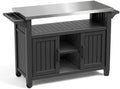 Bifanuo Outdoor Grill Table Grill Cart with Stainless Steel Top & Storage Cabinet for Food Prep and Storage, Portable and Durable with Wheels (Standard Black)