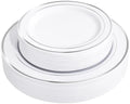 FLOWERCAT 60PCS Silver Plastic Plates - Heavy Duty White and Silver Plastic Plates Disposable - Include 30PCS 10.25inch Dinner Plates and 30PCS 7.5inch Dessert Plates for Fall Wedding&Birthday Party