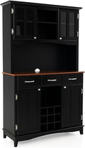 72.5'' Kitchen Pantry Cabinet, Tall Buffet Sideboard w/ 3-Position Adjustable Shelves & 9-Grid Wine Rack, Freestanding Microwave Cabinet for Kitchen, Dining Room, Living Room (Black)