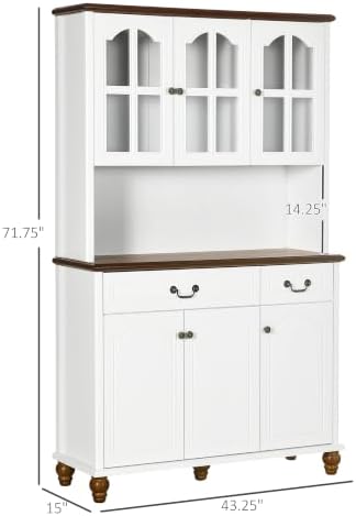 HOMCOM 71" Kitchen Pantry Cabinet Kitchen Hutch Window Pane Doors White