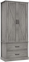 Takywep Freestanding Farmhouse Pantry Cabinet with Barn Doors, Adjustable Shelves & Large Drawers,Versatile Kitchen Storage Cupboard for Dining or Living Room,Pastoral Gray