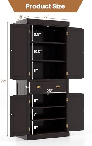GIANTEX 72" Tall Kitchen Pantry Cabinet, Storage Cabinet with Drawer, Brown