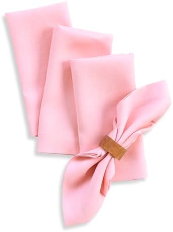 Solino Home 100% Linen Napkins Pink Lemonade, Fete 20 x 20 in, Set of 4