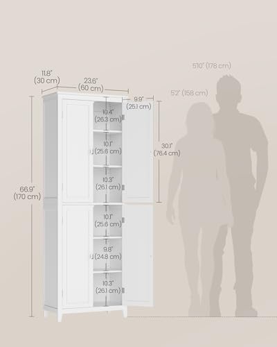 VASAGLE Tall Storage Cabinet, 4 Doors, 4 Adjustable Shelves, 66.9" H