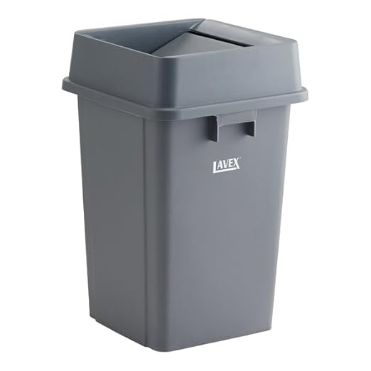 Square Trash Can with Drop Shot Lid, 19 Gallon, Gray, Indoor Use