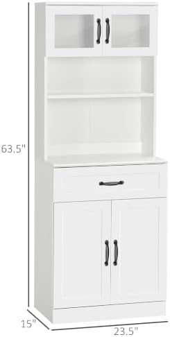 HOMCOM 63.5 Inches Freestanding Kitchen Pantry 4-Door Buffet Cabinet White