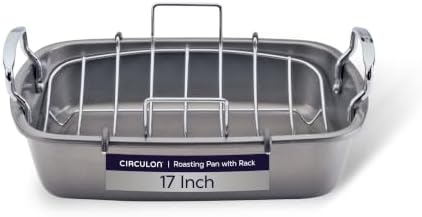 Circulon Total Bakeware Nonstick Roaster, Roasting Pan with Rack, 17-Inch x 13-Inch, Gray