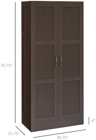 HOMCOM 71" Tall Storage Cabinet Movable Shelves Soft Close Doors, Coffee