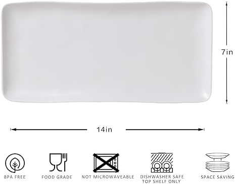 White Melamine Rectangular Serving Platter/Tray, Set of 4, 14 inch