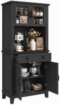 Garvee 72" Tall Kitchen Pantry Cabinet with Hutch and Microwave Stand