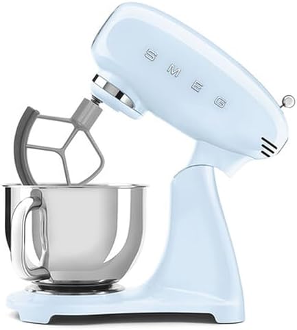 SMEG SMF05 Forte 5-Qt Stand Mixer with 750W Motor, Smooth Start & SteadyMix, Flex Edge Beater, 10 Speeds, Stainless Steel Bowl – Retro 50’s Style Planetary Mixer for Dough, Baking & Desserts-Blue