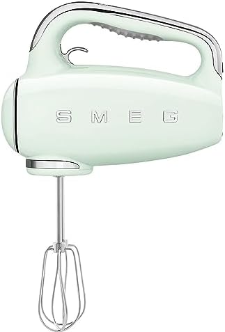 SMEG HMF01 9-Speed Retro Hand Mixer – 220W Motor, Smooth Start, Turbo Function, LED Timer Display, Stainless Steel Whisks, Beaters & Dough Hooks, Premium Die-Cast Aluminum Body