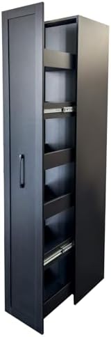 KEIKI Pull-Out Kitchen Pantry Storage Cabinet with Multi-Tier Shelf, Spice Rack Next to Fridge, Freestanding Wood Hutch Food Pantries Cupboard for Coffee Bar, Dining Room, Narrow Spaces