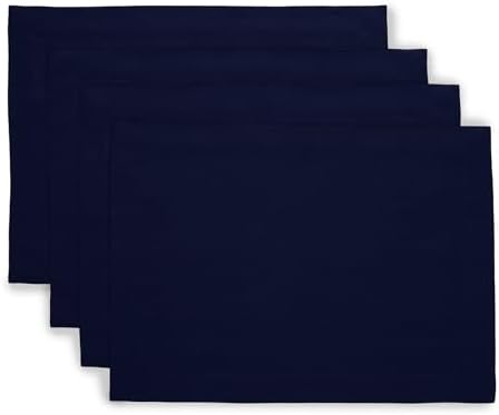 Solino Home 100% Pure Linen Woven Placemats Navy, Fete 14 x 19 in, Set of 4