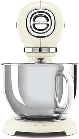 SMEG SMF05 Forte 5-Qt Stand Mixer with 750W Motor, Smooth Start & SteadyMix, Flex Edge Beater, 10 Speeds, Stainless Steel Bowl – Retro 50’s Style Planetary Mixer for Dough, Baking & Desserts-Cream