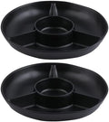 Chip & Dip Serving Tray Set, 4 Sectional Round Melamine Serving Platter, Relish Tray, Round Compartment Appetizer platter for Veggies, Candy and Snacks, Matte Black, Set of 2