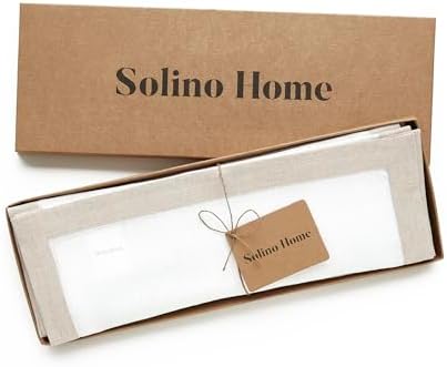 Solino Home 100% Linen Placemats, 14 x 19 in, Natural and White, Set of 4