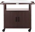 Feasto Outdoor Grill Cart w/Storage Cabinet, Stainless Steel Top, Brown