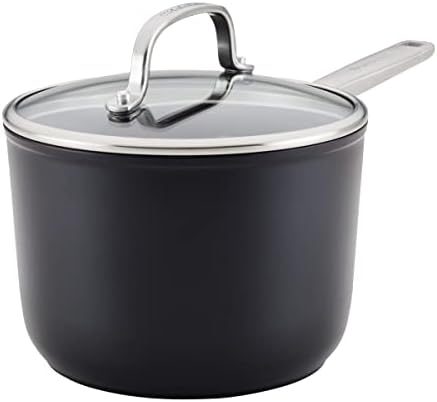 KitchenAid Hard Anodized Induction Nonstick Sauce Pan/Saucepan with Lid, 3 Quart - Matte Black