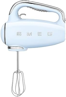 SMEG Pastel Blue 50's Retro Style Electric Hand Mixer with Set of Beaters, Set of Dough Hooks and Set of Whisks
