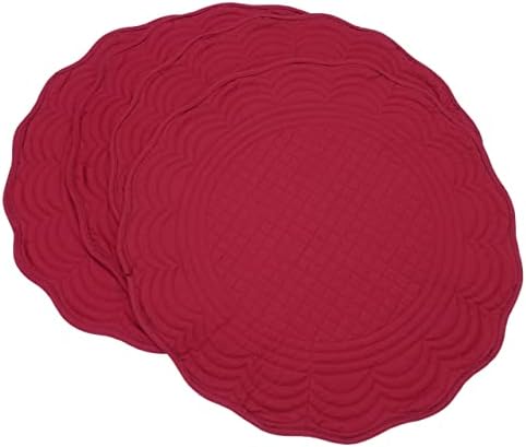 Red Cotton Quilted 16.5 inch Reversible Round Placemat