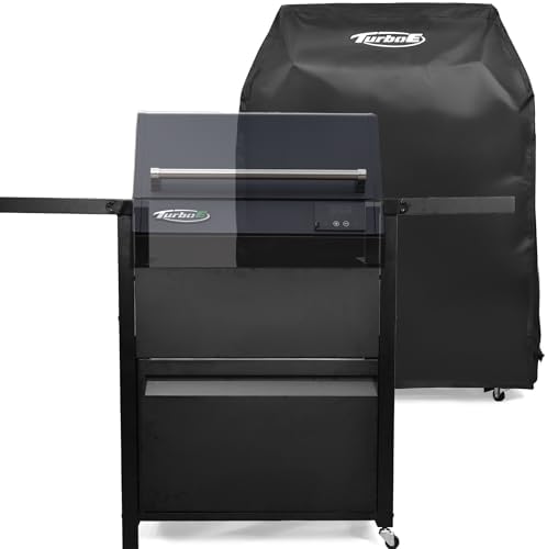 Turbo E Exclusive Grill Cart with Wheels - Spacious Side Shelves, Integrated Storage & Sleek Black Finish to Match Turbo E Outdoor Grills Seamlessly (Includes Weather-Resistant Grill Cover)