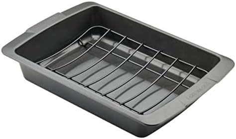 Farberware Bakeware Nonstick Roasting Pan/Roaster with U-Rack, 14.75 Inch x 10.75 Inch - Gray