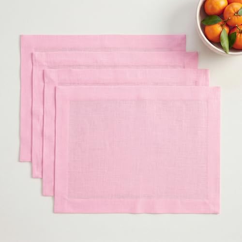Solino Home 100% Linen Placemats Pink Lemonade, Fete 14 x 19 in, Set of 4