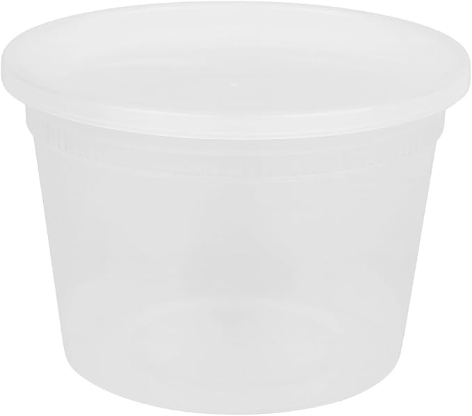 16oz [50 set] Heavy Duty Plastic Deli Container | BPA-Free Food Storage with Airtight Leak‑Proof Lids | Microwave, Freezer & Dishwasher Safe – Stackable, Bulk Reusable Soup & Meal Prep Tub