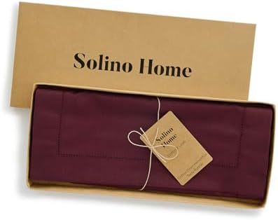 Solino Home Cotton Linen Table Runner Wine, Hemstitch Collection 14 x 48 in