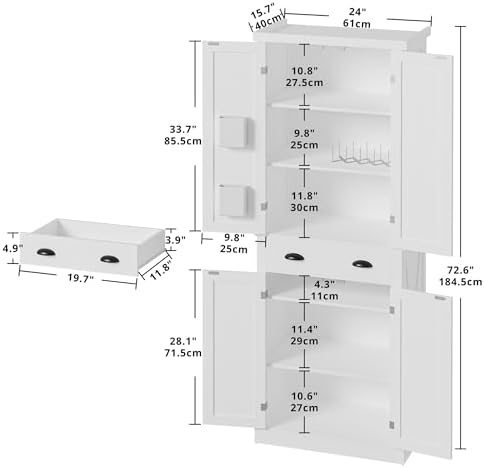 IRONCK Kitchen Pantry Storage Cabinet 72.6" H x 24" W, White