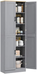 HOMCOM 67" Freestanding Kitchen Pantry 4-Door Cabinet Distressed Gray