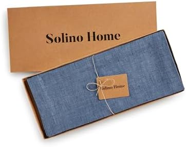 Solino Home 100% Linen Table Runner Blue Denim Woven, Athena 14 x 48 in